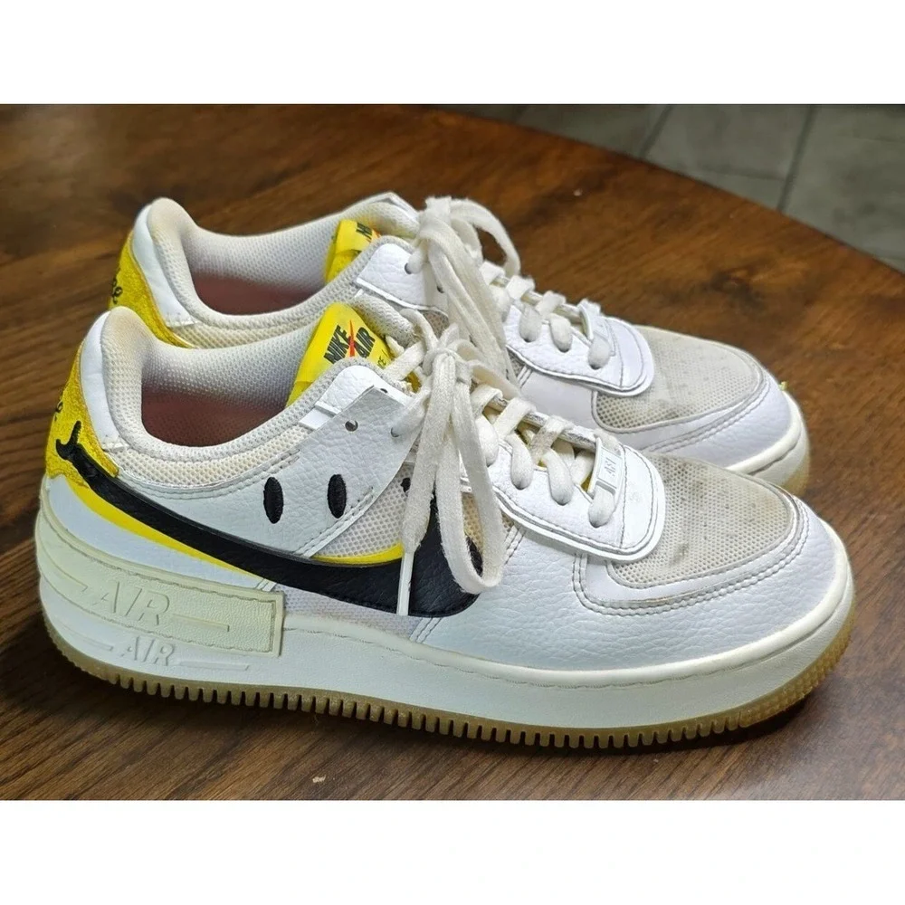 Nike Air Force 1 Shadow Womens Sneakers Size 8 White Yellow Black‎ Leather